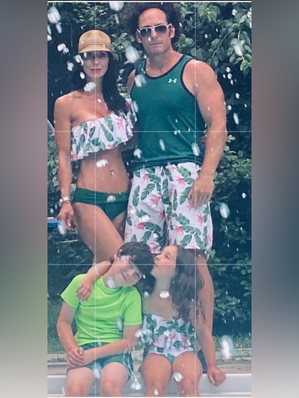 One Shoulder Tropical Bikini Set High Waist Green Bottom Floral Top Size M